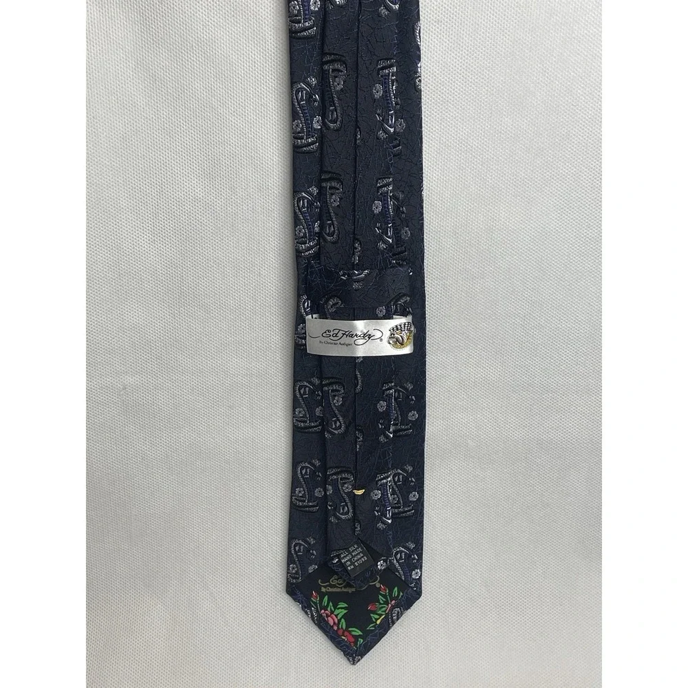 Ed Hardy by Christian Audigier Cobra Design Tie Black Blue Sparkling Necktie